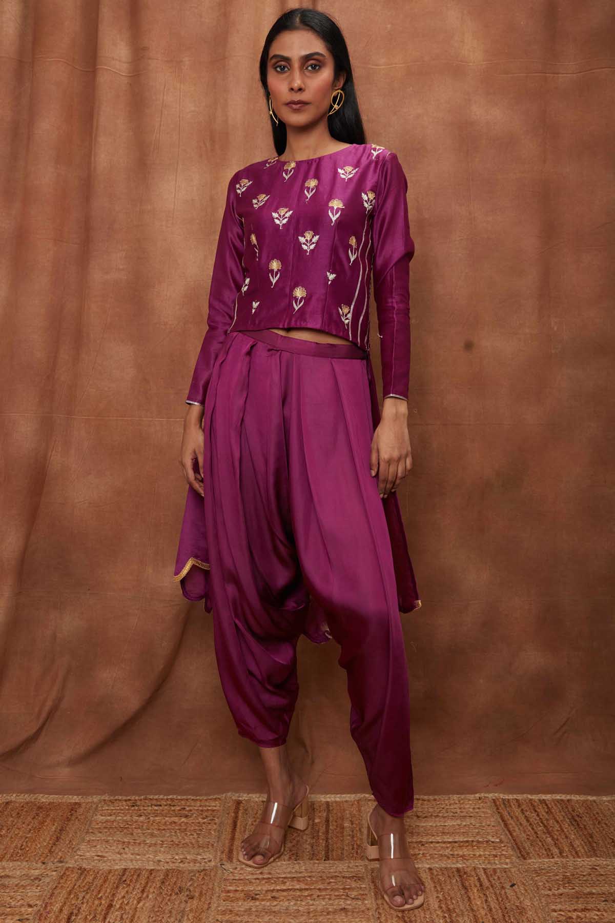 Buy Purple Silk Top & Draped Dhoti for Women Online